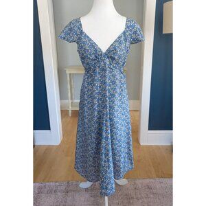 Oilily Silk Summer Floral 1940's Style Dress Size 42 US 12 Blue